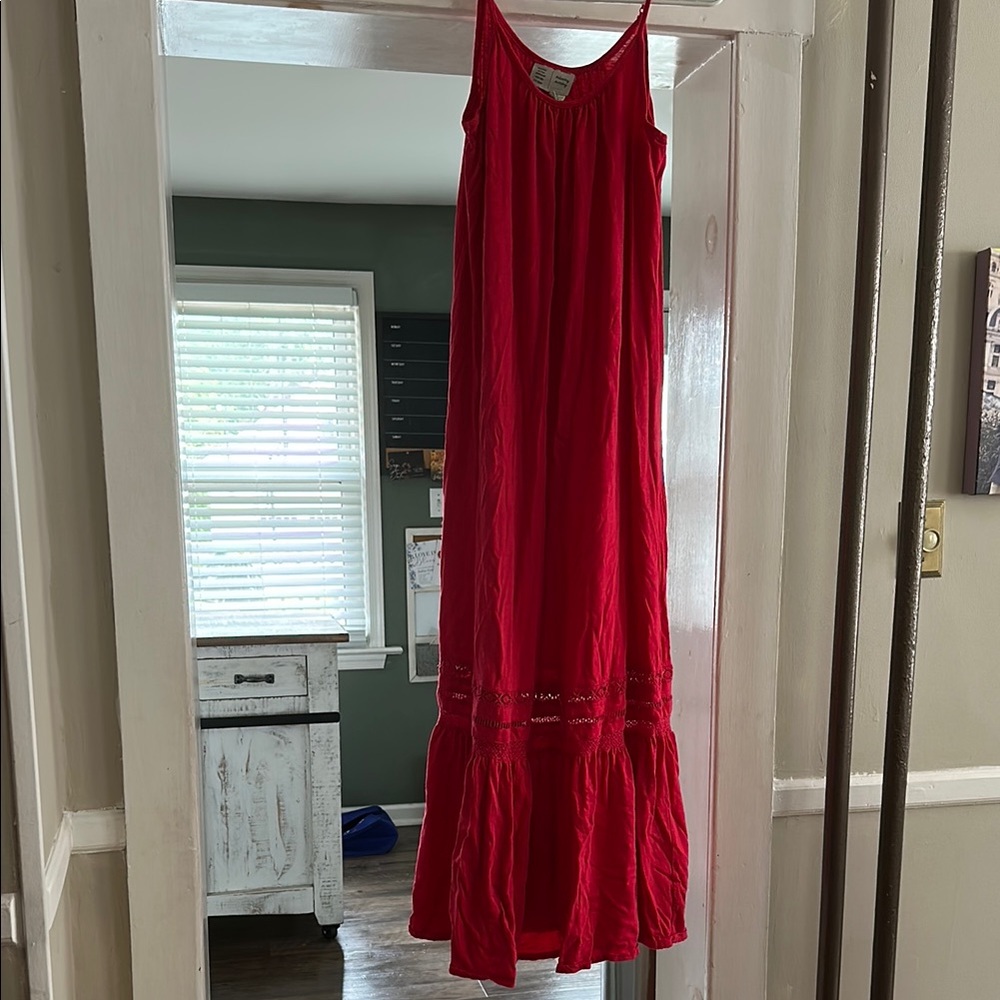Anthropologie Red Ruffled Maxi Sundress